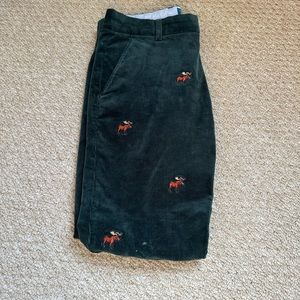 Kiel James Patrick Dark Green Corduroy Pants with Red Embroidery